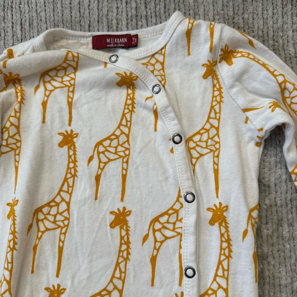 Milkbarn Giraffe Footed Sleeper 3-6M Organic Cotton Baby Pajamas